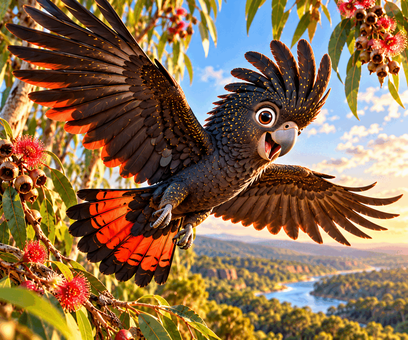 Illustration of Rosie the Red-tailed Black Cockatoo
